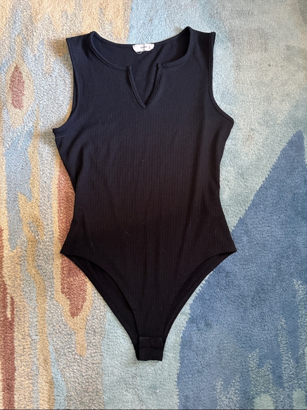 entro Black Ribbed Sleeveless Bodysuit with Notch